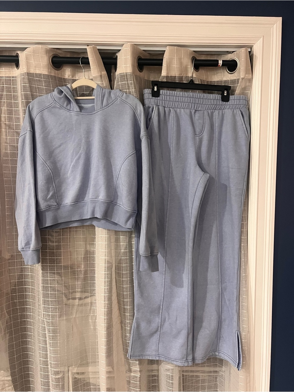 Women's Light Blue Hooded Sweatshirt & Wide-Leg Pants Set